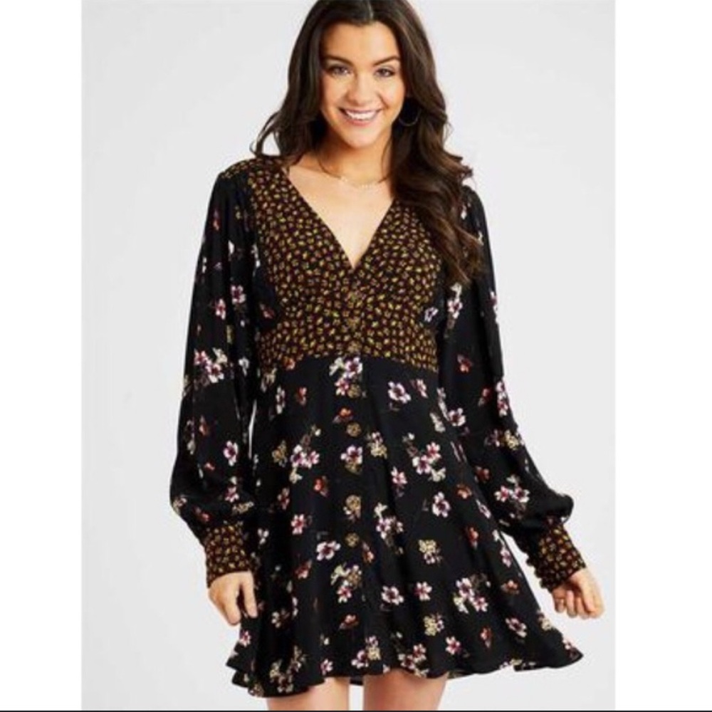Altar'd State Black Floral Long Sleeve Dress